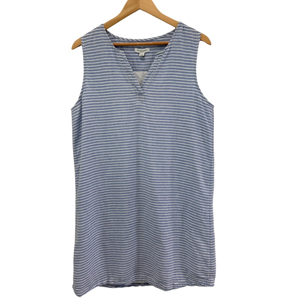 Beachlunchlounge‎ Linen Blend Striped Shift Dress L Coastal V Neck Sleeveless - Picture 2 of 9